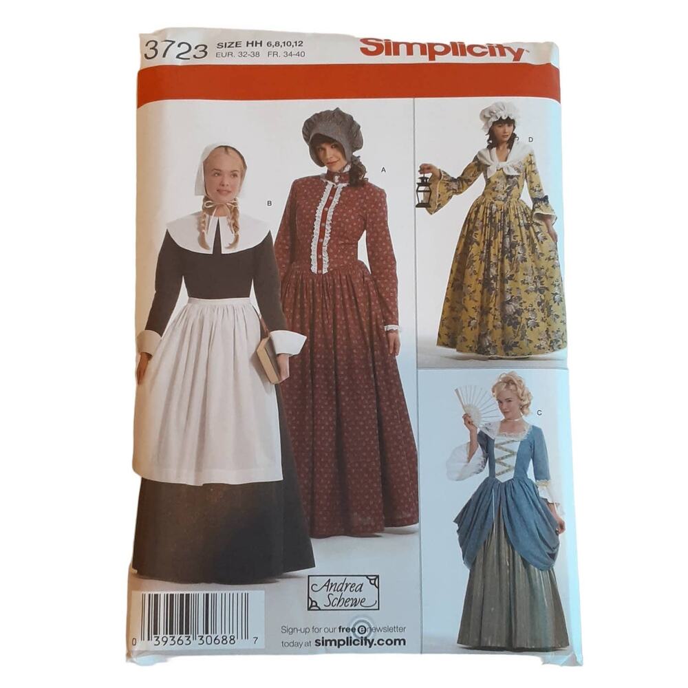 Simplicity 3723 Misses Cottage Prairie Costume Variations Size 6 8 10 12 Pilgrim